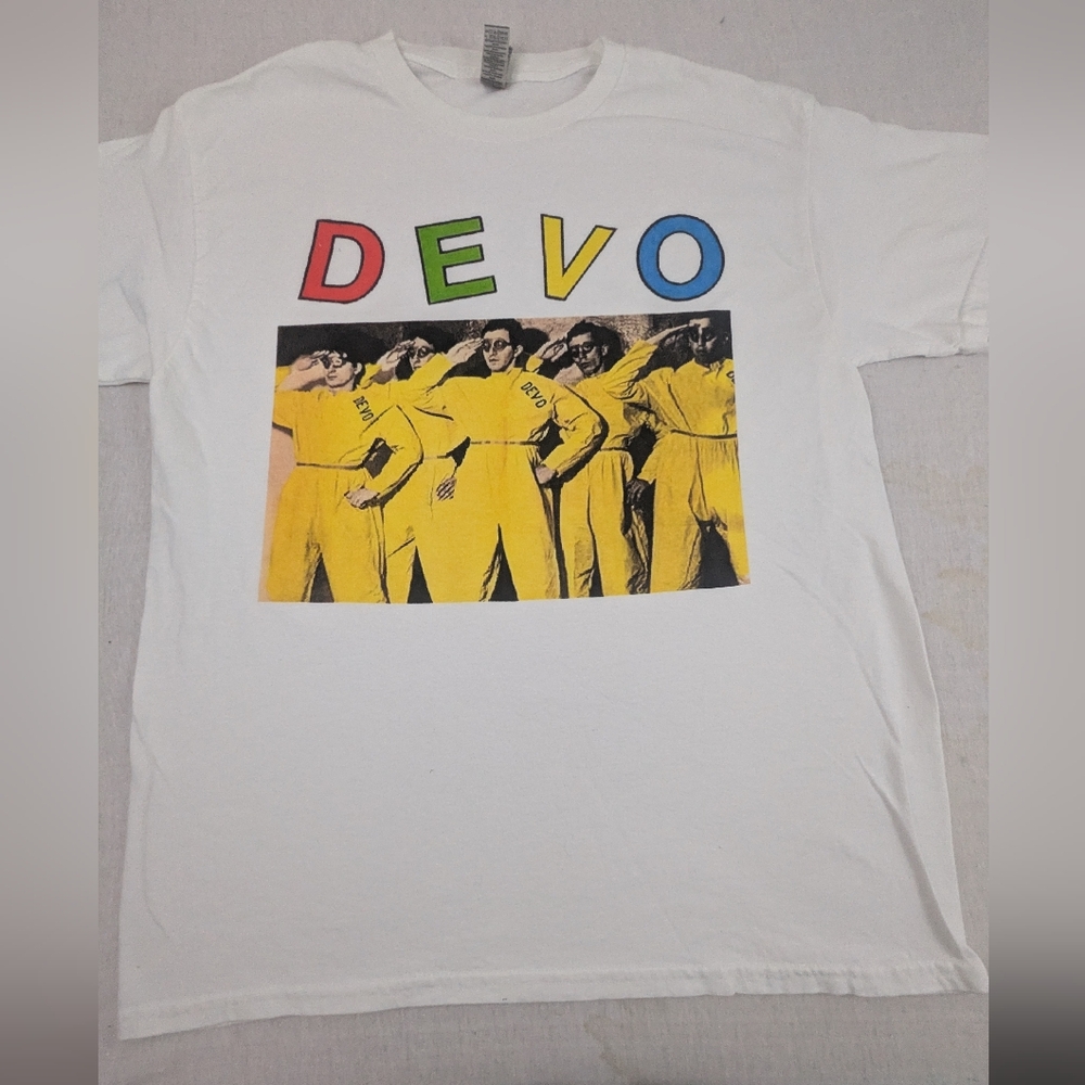 DEVO Whip It Good White Band Tee In 80s Neon Color Size Large Unisex